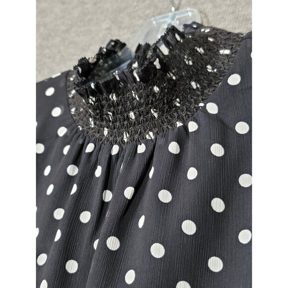 J.Crew Black White Polka Dot Ruched Neckline Long Sleeve Blouse Top Size XXS - Picture 8 of 11
